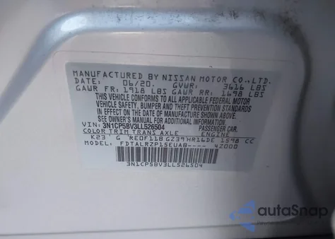 2020 Nissan Kicks S Xtronic Cvt из США, поврежденный, VIN 3N1CP5BV3LL526504